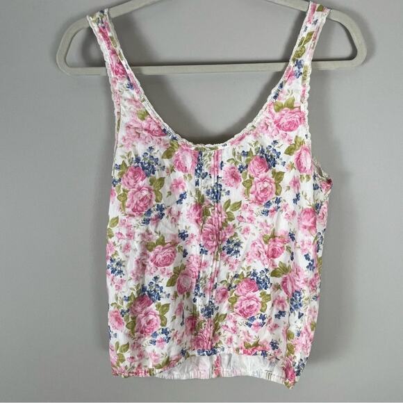 Abercrombie & Fitch Floral Lace Tank Top Y2K Ruffles Women's Medium Vintage - Picture 8 of 9